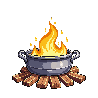 cooking pot over fire
