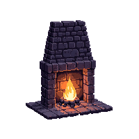 fireplace stone lit midnight