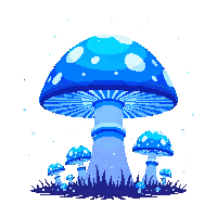 mushroom cluster glowing blue midnight