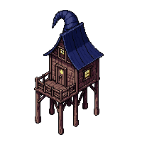 witch hut on stilts midnight