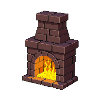 fireplace stone lit