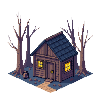 dark forest witch hut small cabin 018