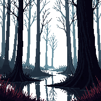 misty swamp dead trees murky water fog eerie