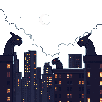 rooftop night gargoyles city view dark clouds