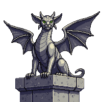 stone gargoyle perched ledge wings folded watching