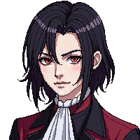 vampire aristocrat pale red eyes cape fangs elegant