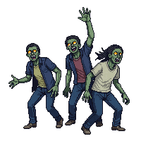 zombie horde group three shambling reaching arms
