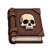 thick spellbook  with skull emblem
