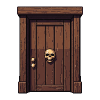 wooden door  with skull knocker