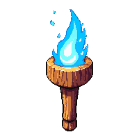 wooden torch  with blue magical flame