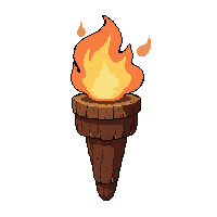 wooden torch  with bright orange flame