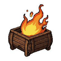 wooden barrel raft  burning with fire