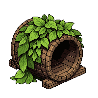 wooden barrel raft  covered in vines
