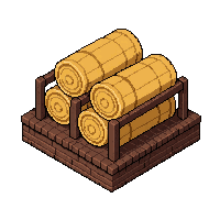 wooden barrel raft  loaded with hay bales