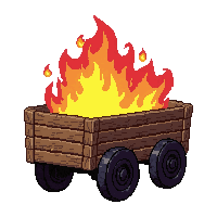 wooden cart  burning with fire