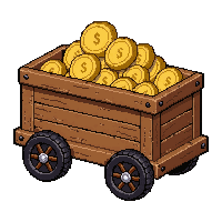 wooden cart  loaded with gold coins