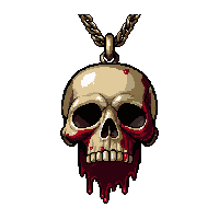 skull pendant amulet  blood stained battle worn