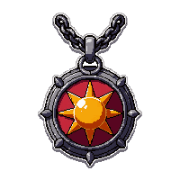 sun rayed amulet  blood stained battle worn