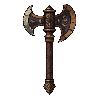 ornate ceremonial axe  rusted broken