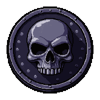 obsidian coin  stamped with skull