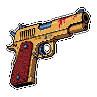 steampunk brass pistol  blood stained battle worn
