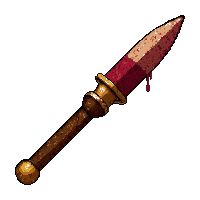 ornate ceremonial spear  blood stained battle worn