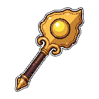 golden priest staff with sun  rusted broken