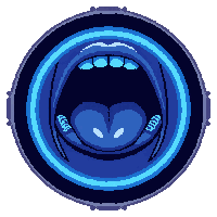 voice modulator throat  neon blue glowing