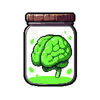 brain in jar  glowing sickly green