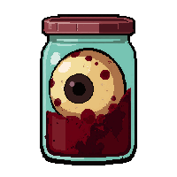 eyeball in jar  murky brown bubbling