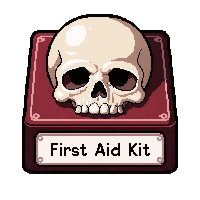 first aid kit  labeled with skull