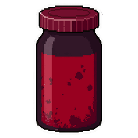 mysterious pill bottle  dark red liquid