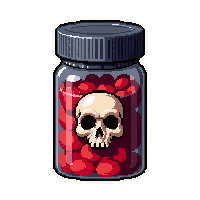 mysterious pill bottle  labeled with skull