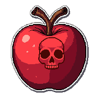 rotten apple fruit  labeled with skull