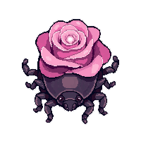 pink rose beetle  glowing magical
