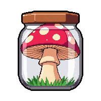 red spotted toadstool  in glass jar