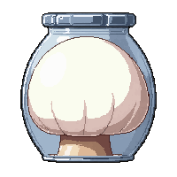 white puffball round  in glass jar