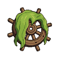ship wheel helm  seaweed draped