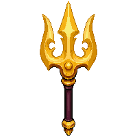 trident weapon gold  glowing magical aura