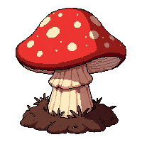 mushroom red spotted  growing from soil