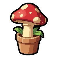 mushroom red spotted  potted in clay pot