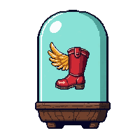 winged boots  in a glass capsule