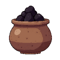 coal charcoal lump  in clay pot