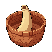 shell animal bone  in woven basket