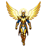celestial guardian golden armor ethereal wings divine aura