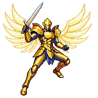 celestial guardian golden armor ethereal wings divine aura