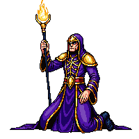 celestial mage holy staff divine robes golden trim defeated
