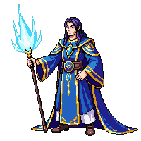 celestial mage holy staff divine robes golden trim