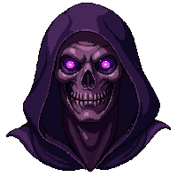 portrait bust dark sorcerer hood glowing purple eyes