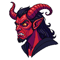 portrait bust demon lord horns red skin fiery eyes menacing